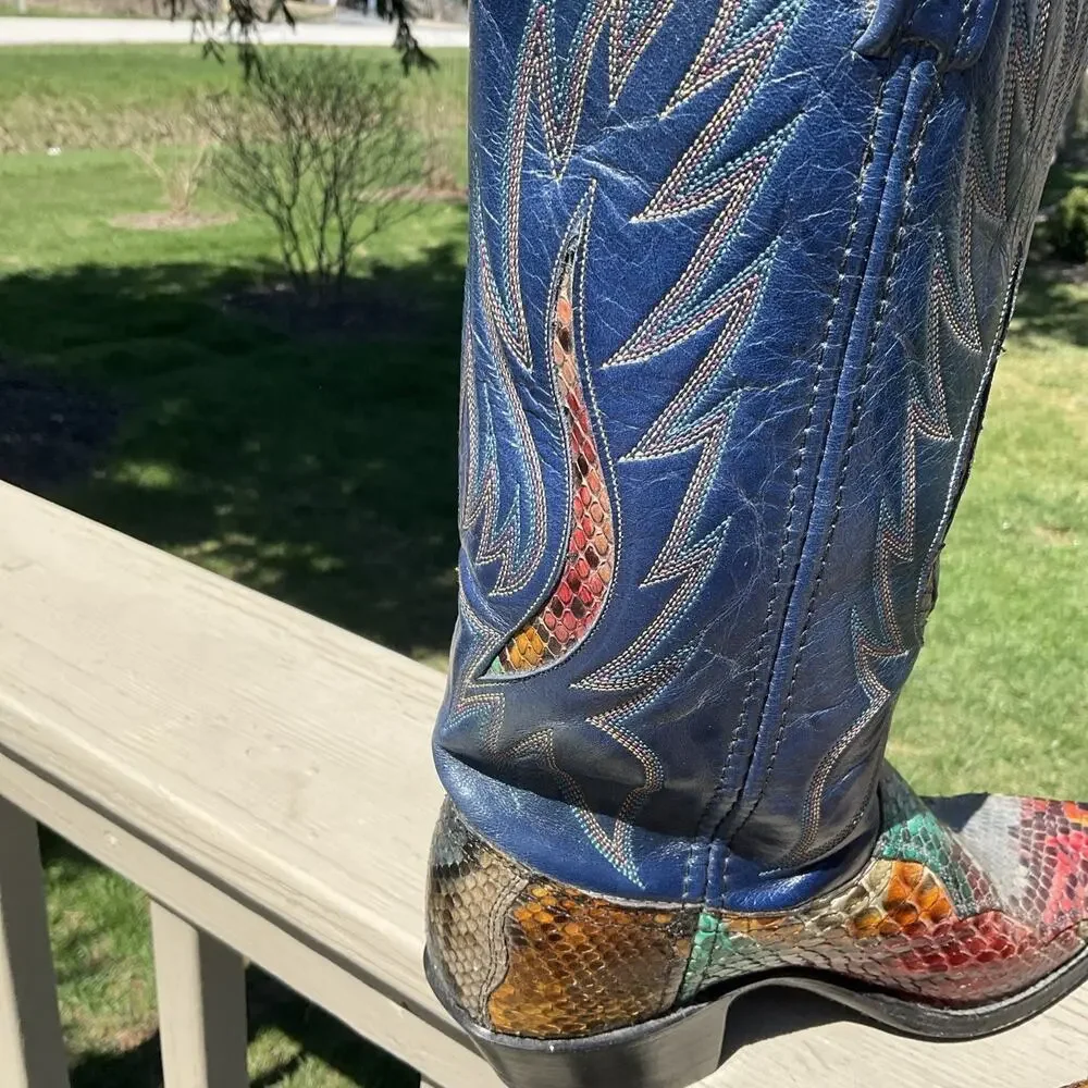 Dan Post Rainbow Python Snakeskin Western Cowgirl Cowboy Boots 14079 Womens 7 - Picture 8 of 16